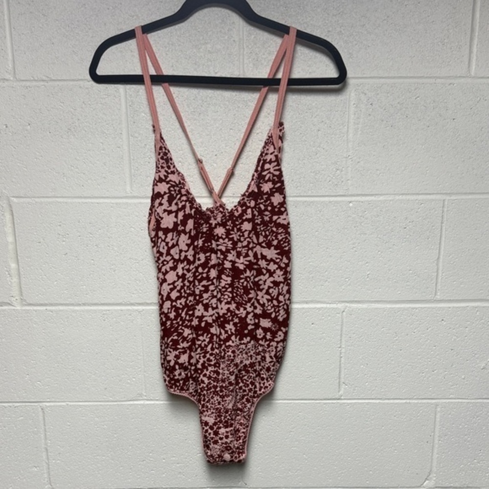 Intimately Free People Floral Bodysuit Burgundy Pink Medium Adjustable Straps